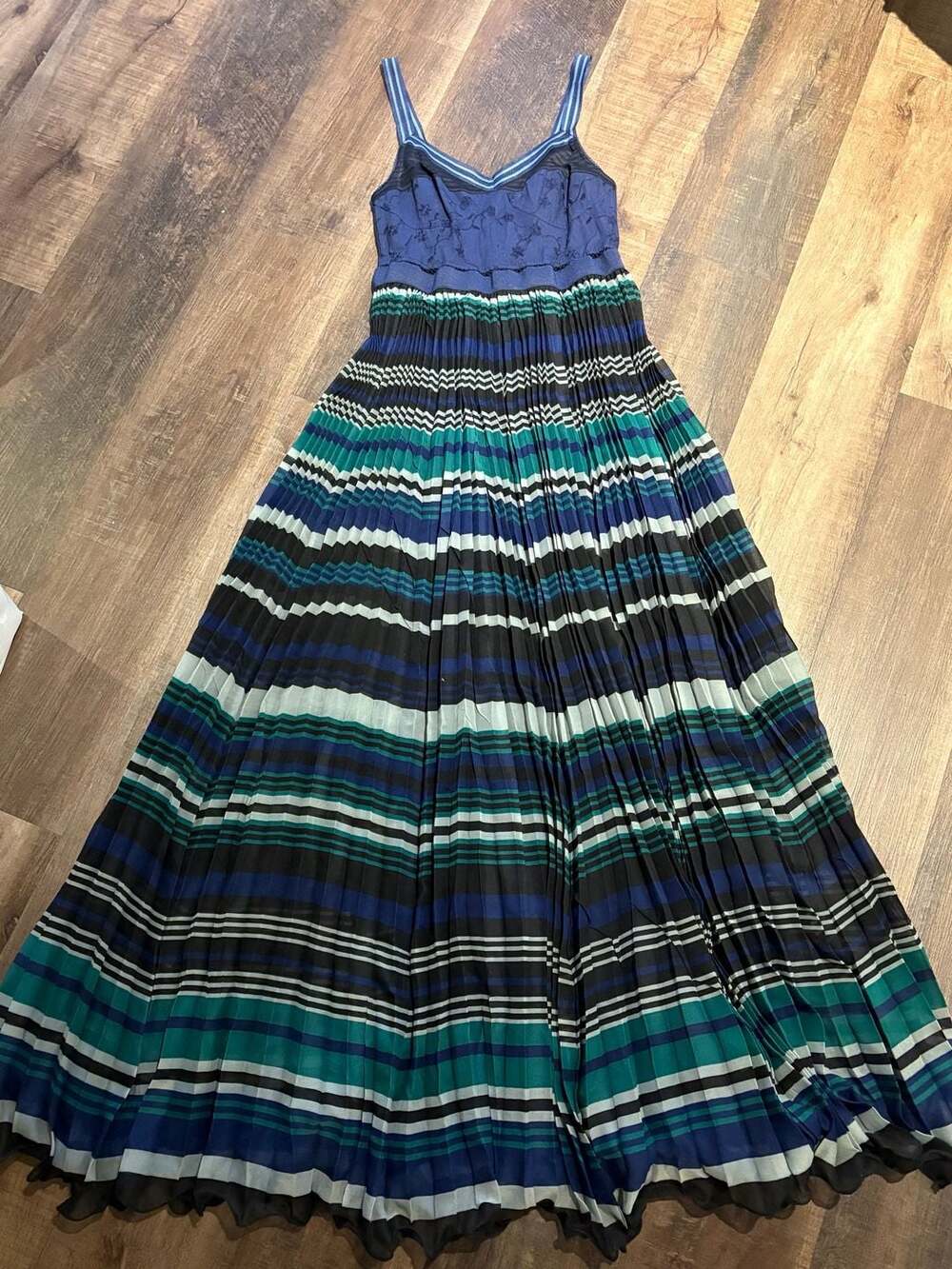 Free People Blue and Green Striped Maxi Dress Size 6 - Picture 2 of 5